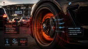 BMW brake system overheating in stop-and-go traffic near Dick’s Sporting Goods Park