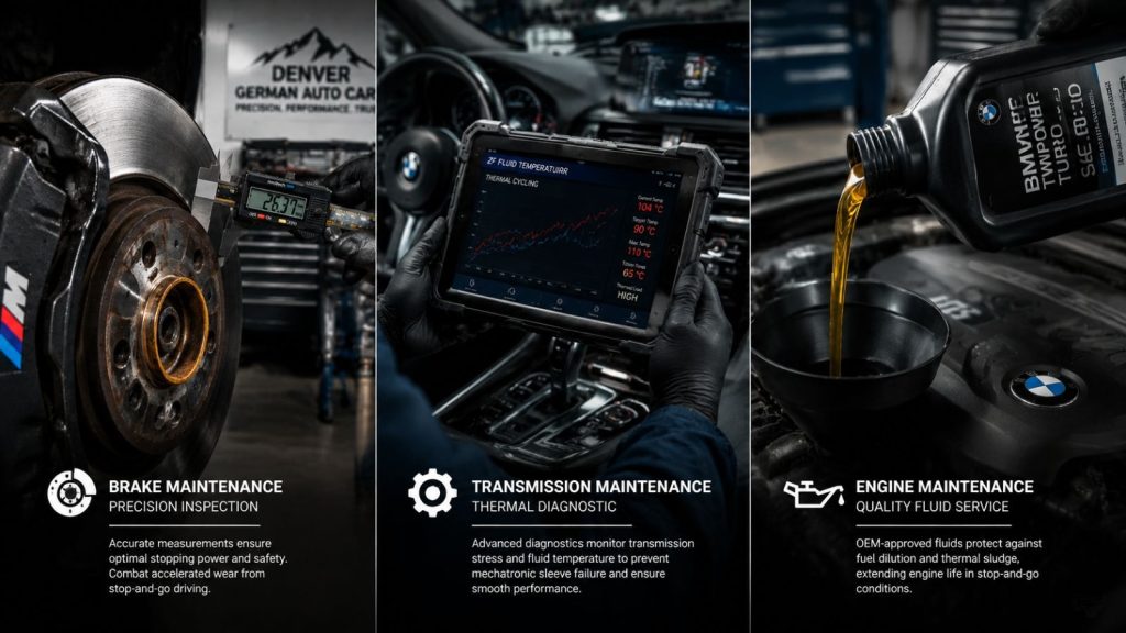 BMW maintenance services for rideshare drivers including brakes, transmission, and engine checks