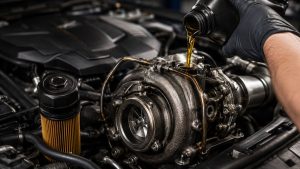 BMW turbocharger oil maintenance with synthetic engine oil for turbo bearing protection in Denver
